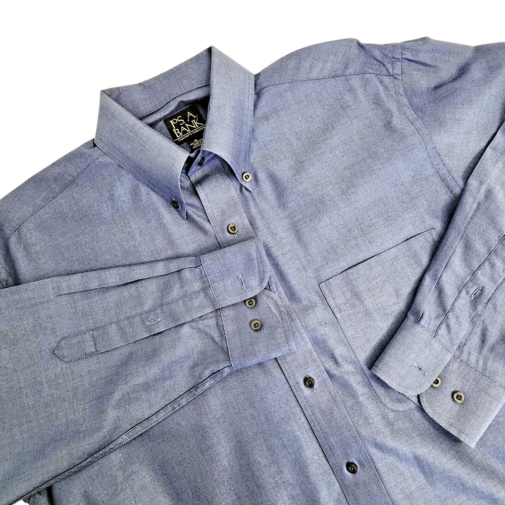 Jos. A. Bank Button Down Shirt Blue Herringbone Traveler's Collection Mens M